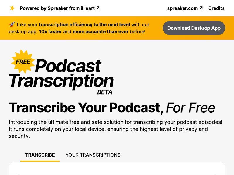 Free Podcast Transcription Screenshot