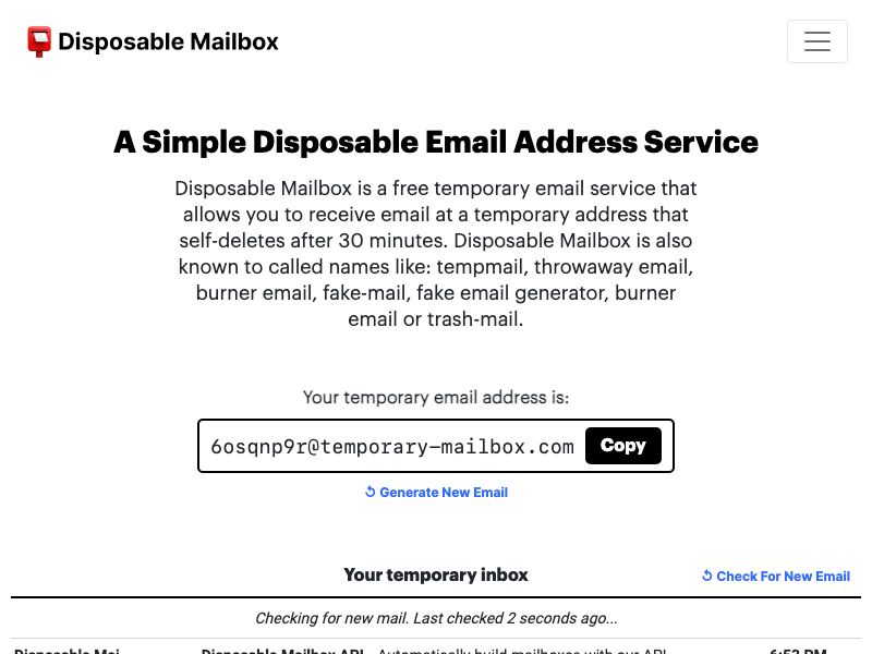 Disposable Mailbox Screenshot