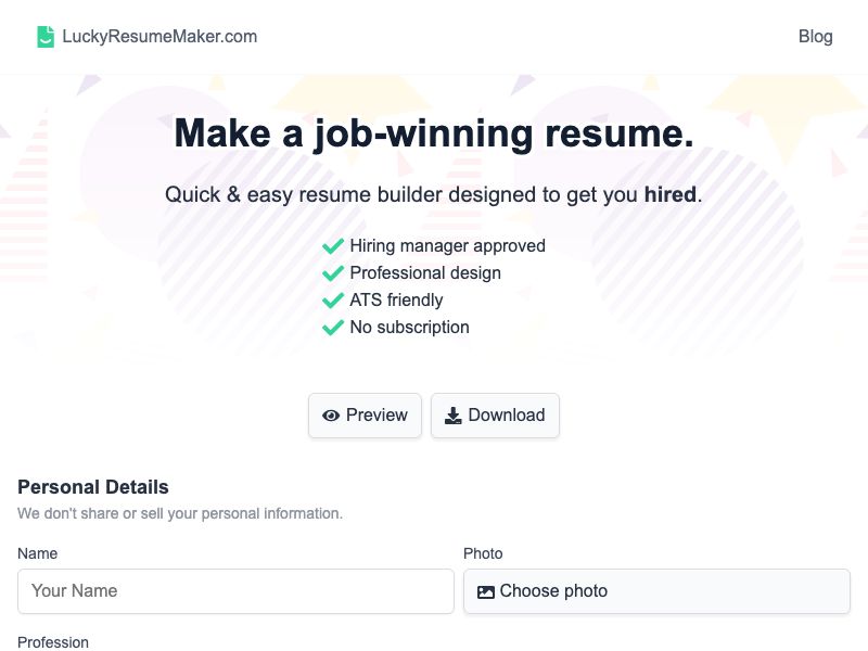 Lucky Resume Maker Screenshot