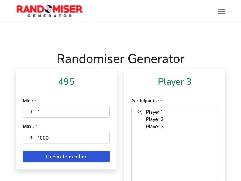 Randomiser Generator Screenshot