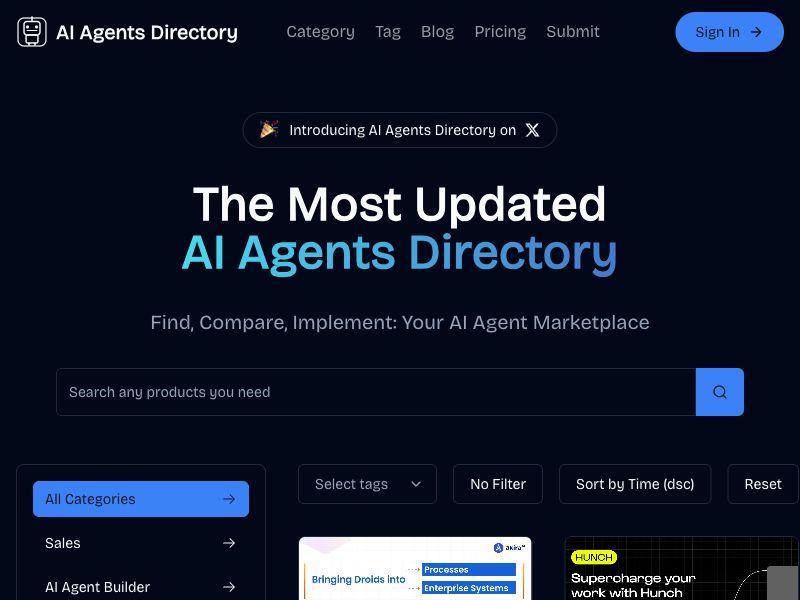 AI Agents Directory Screenshot