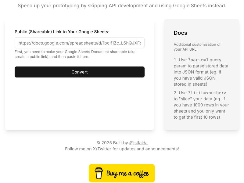 Convert Google Sheets to JSON API
