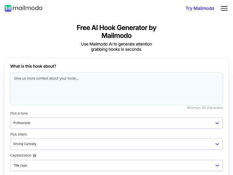 Free AI Hook Generator by Mailmodo