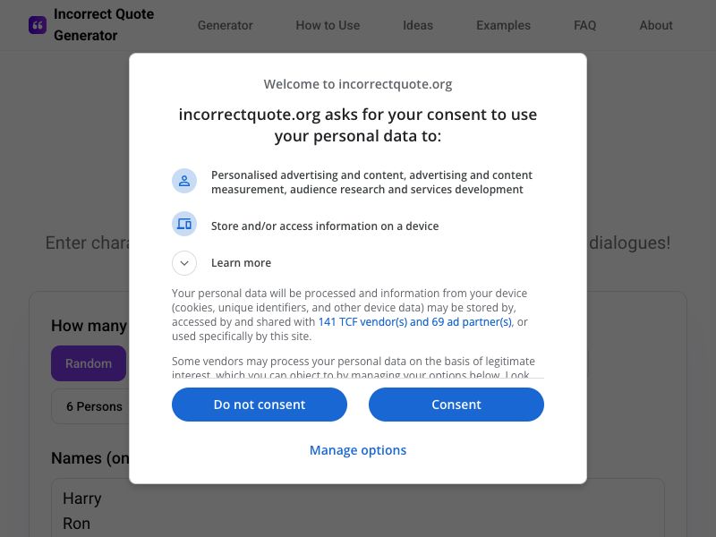 Incorrect Quote Generator Screenshot