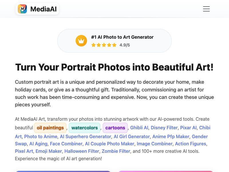 MediaAI.art – Turn Photos into Art & AI Screenshot