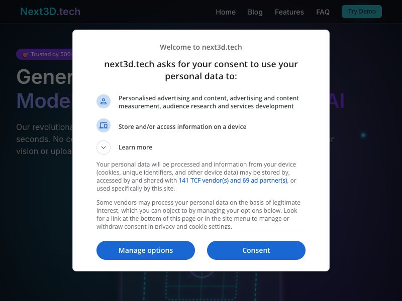Next3D.tech | AI 3D Model Generator