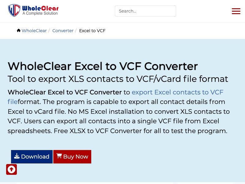 WholeClear Excel to vCard Converter