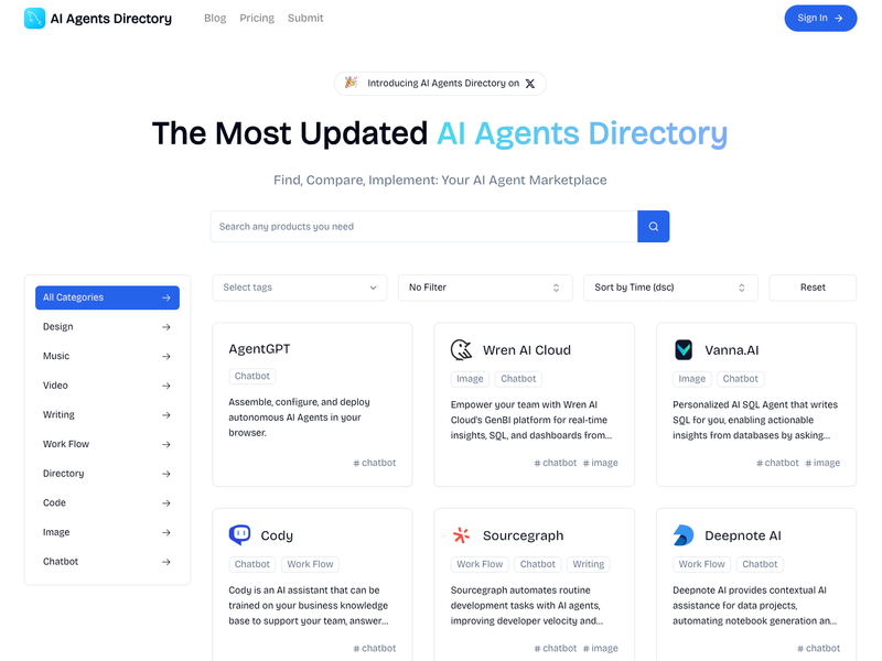 AI Agents Directory Screenshot