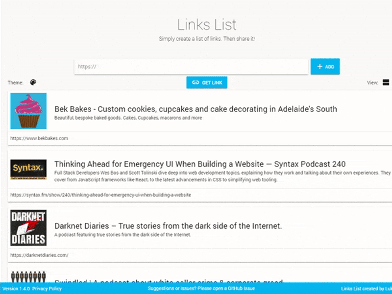 Links List Screenshot