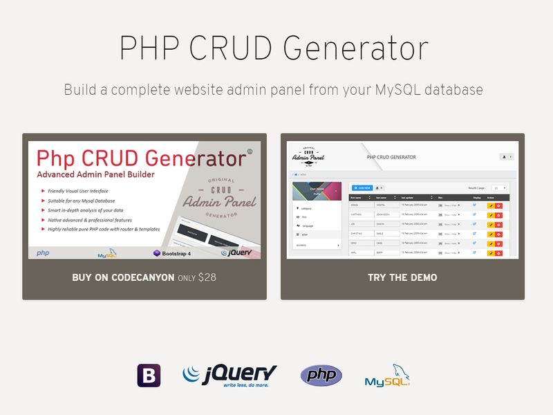 PHP CRUD Generator Screenshot